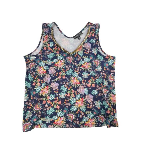 Thomas & Olivia Black Floral Tank Top with Chain Detail Size XL NWT - Picture 3 of 7